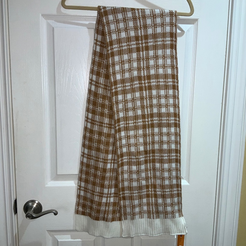 Timberland Plaid Scarf Caramel Cream New With Tags Knit